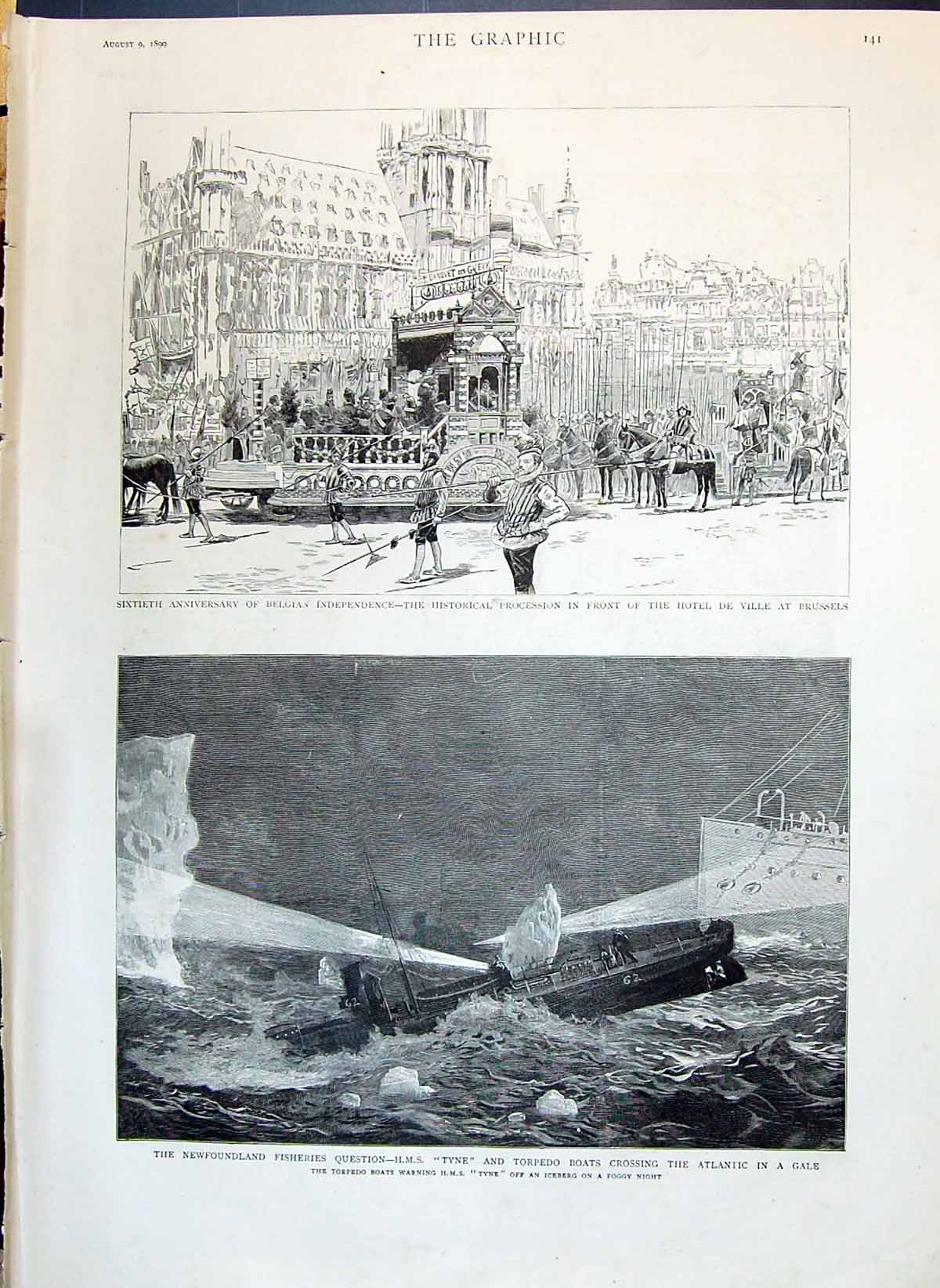 Old 1890 Procession Hotel Ville Brussels Ship Tyne Iceberg Newfoundla Victorian