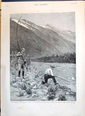 Antique Print 1890 German Emperor Visit Norway Playing Salmon Fish en River