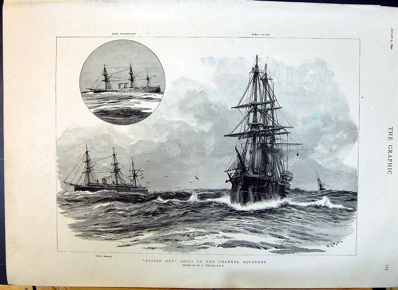 Old 1890 Ship Channel Squadron H.M.S. Monarch Northumberland Iron Duk Victorian