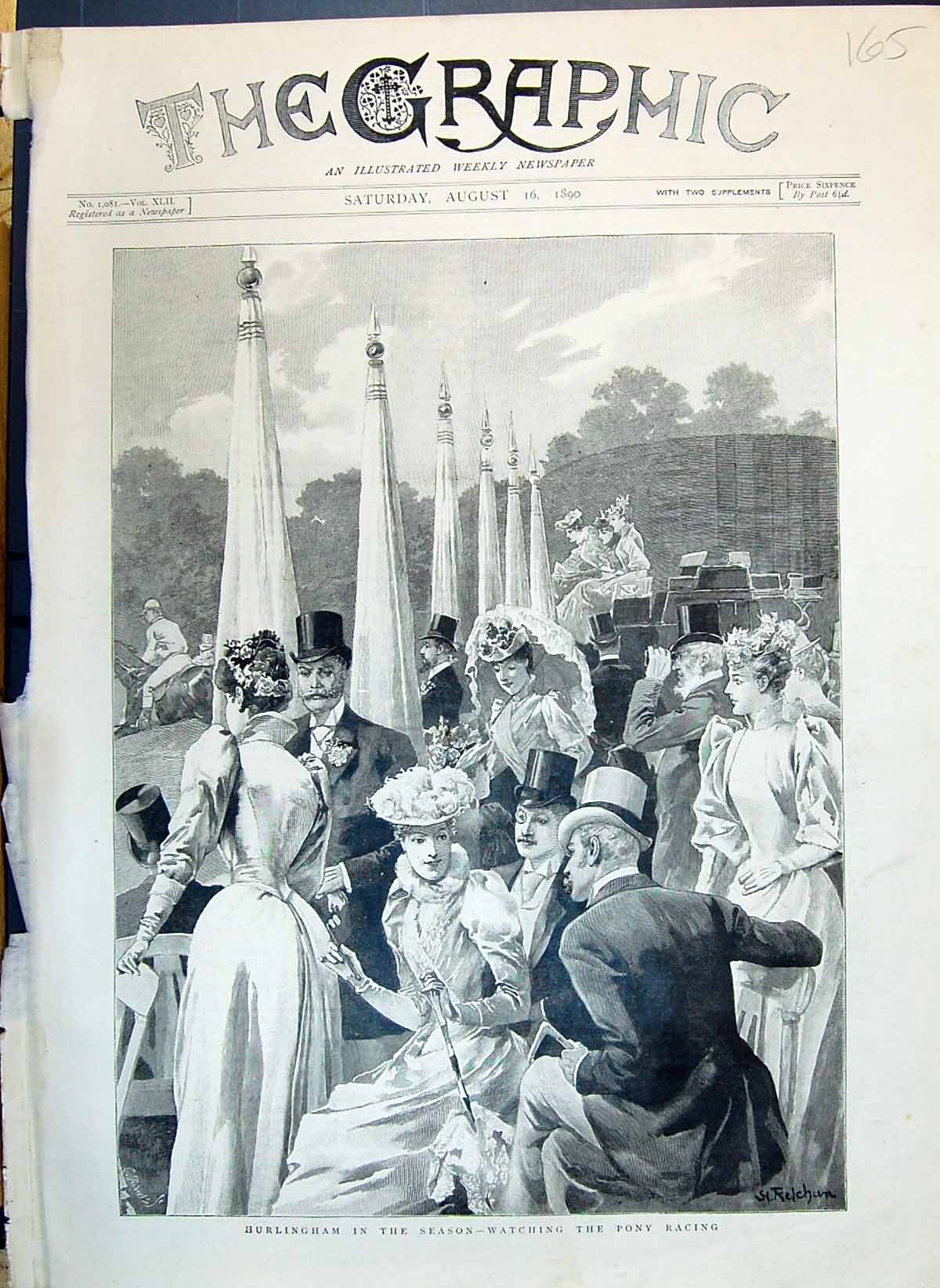Original Old Antique Print 1890 Hurlingham Pony Racing Horses Sport Spectators
