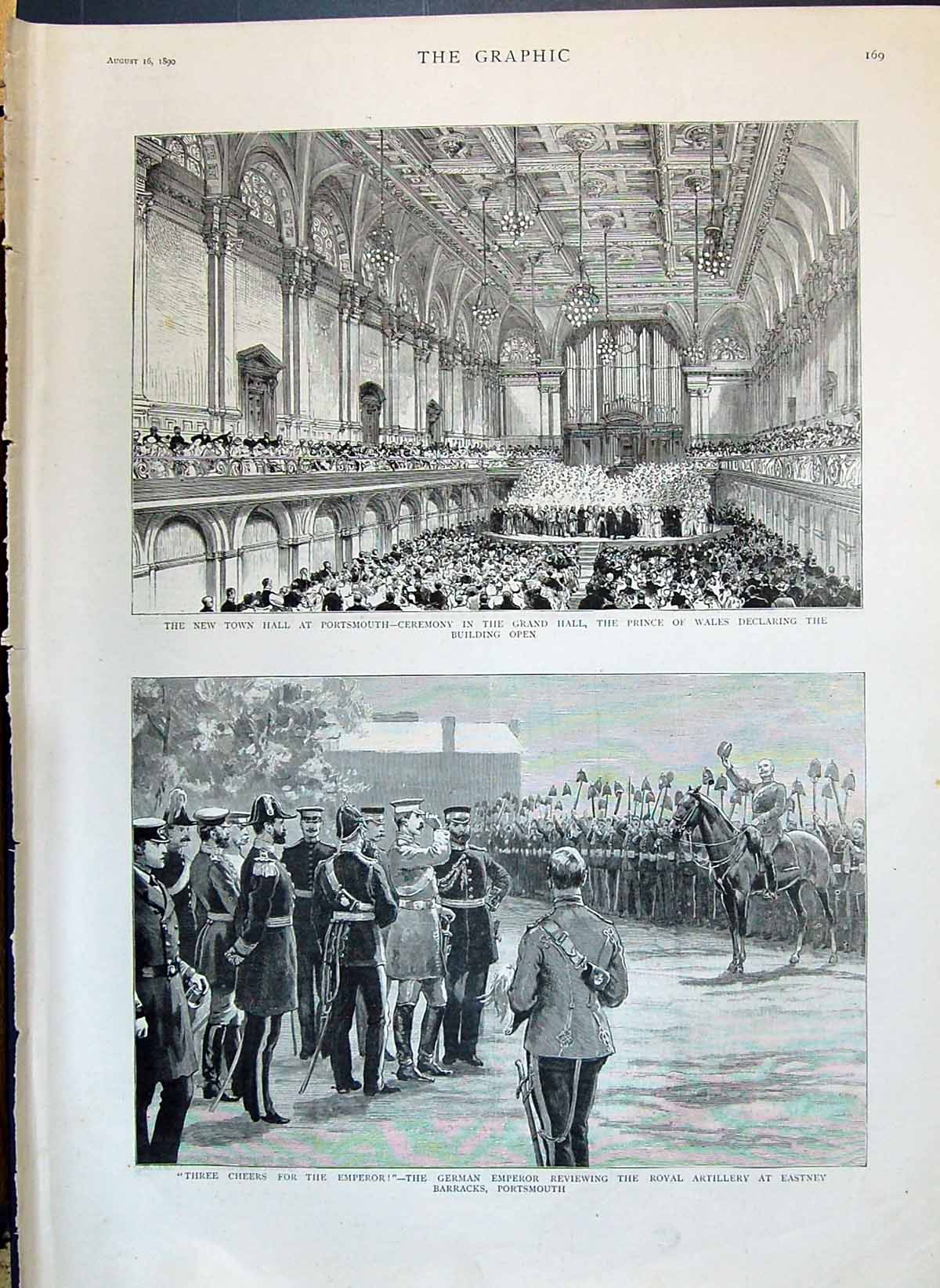 Old 1890 Town Hall Portsmouth Ceremony Prince Wales German Emperor Ea Victorian