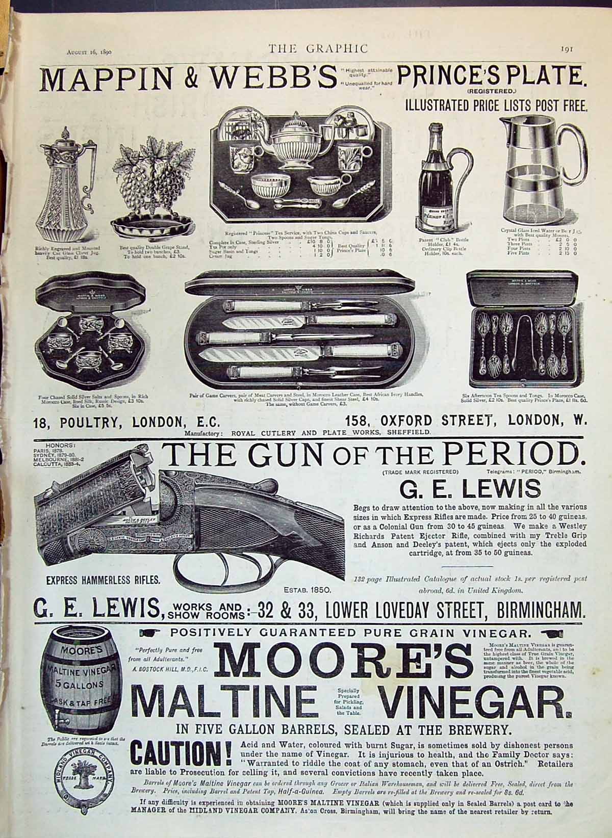 Old 1890 Mappin Webb Prince'S Plate Lewis Gun Moore'S Maltine Vinegar Victorian