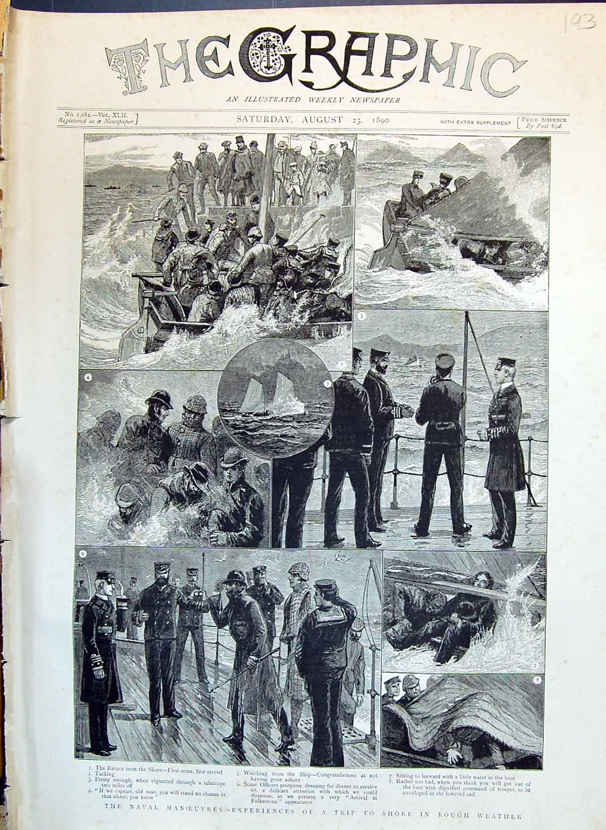 Old 1890 Naval Manoeuvres Ship Stormy Sea Rough Weather Folkestone En Victorian