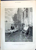 Antique Old Print 1890 Ferry Dainty Fare Beautiful Woman Boat Man Boughton 19th