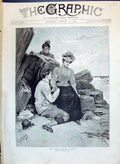 Old 1890 Approaching Storm Beach Scene Romance Man Lady Bernard Hall Victorian