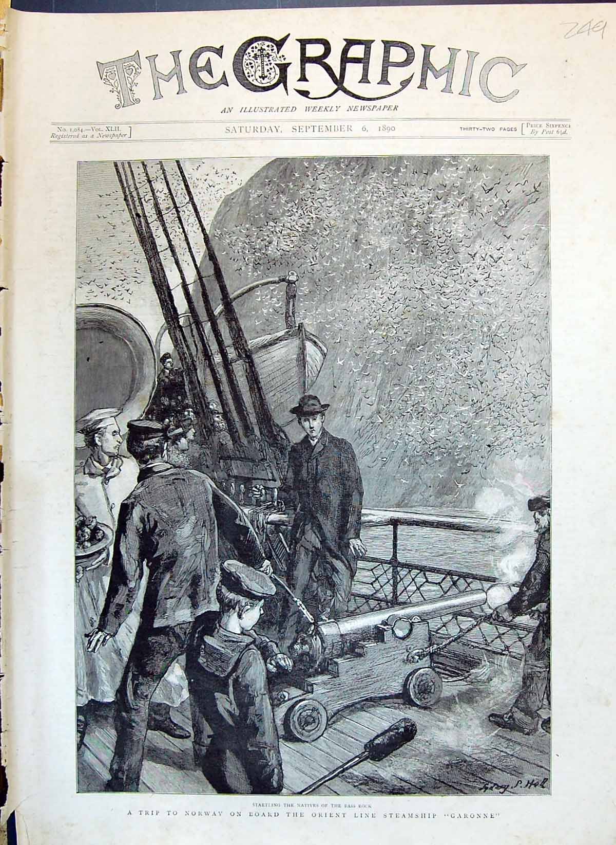 Old 1890 Trip Norway Board Ship Orient Line Steam Ship Garonne Birds Victorian