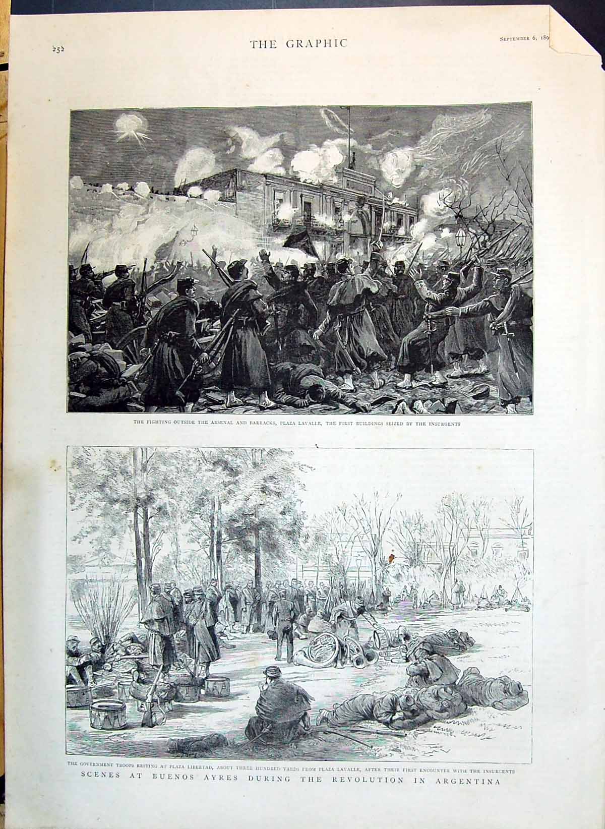 Old 1890 Buenos Ayres Revolution Argentina Plaza Libertad Laville Fig Victorian