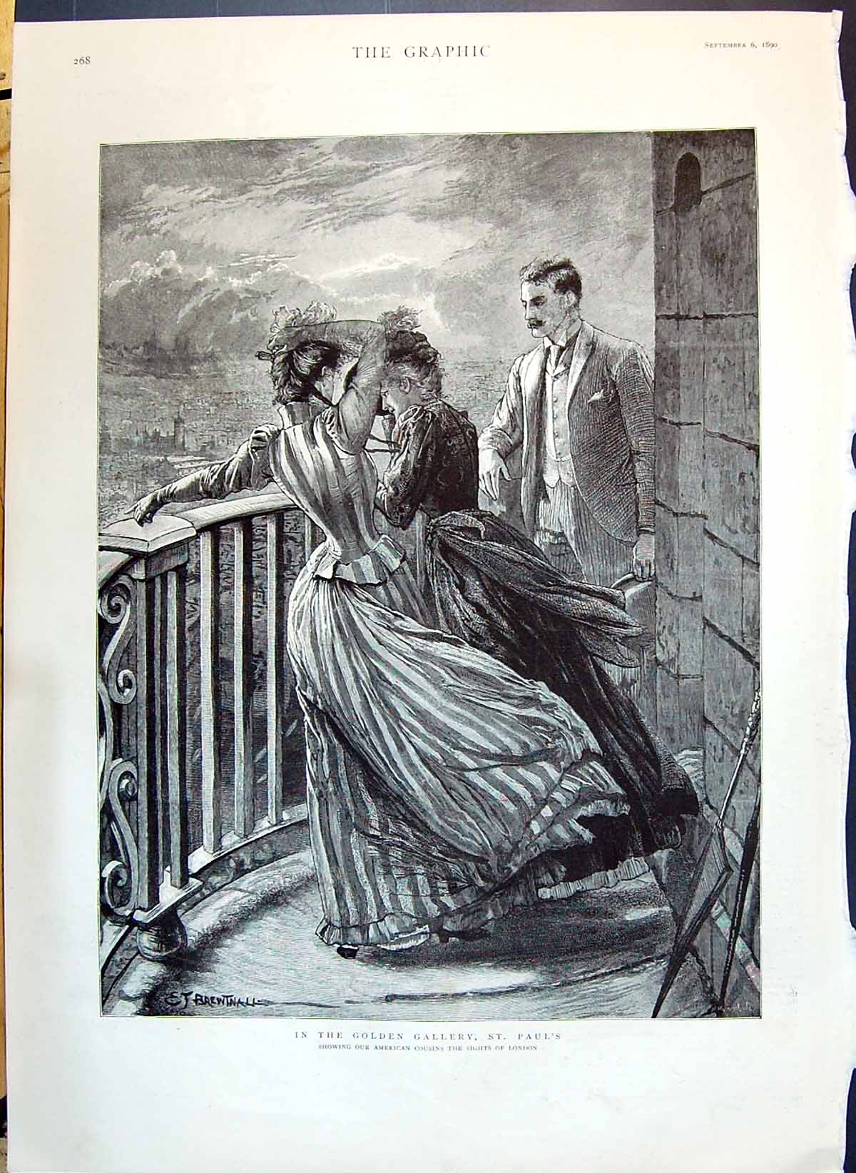 Old Print 1890 American Tourists Gen Gallery St. Paul'S London Hampton C 19th