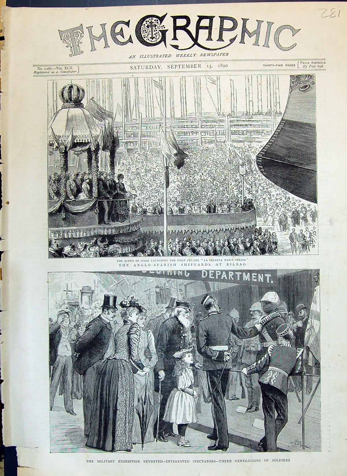 Old 1890 Anglo-Spanish Shipyards Bilbao Queen Launching Infanta Maria Victorian