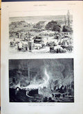 Antique Print 1890 Great Fire Salonica Mosque Saint Sophia Homeless People 19th