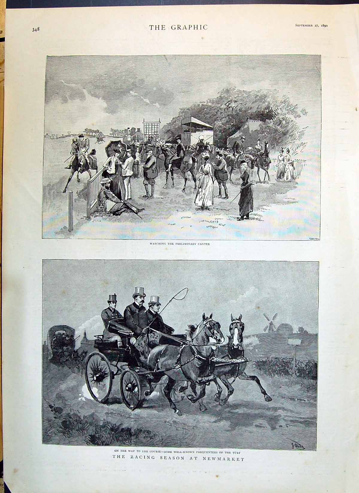 Old 1890 Racing Season Newmarket Travelling Course Horses Preliminary Victorian