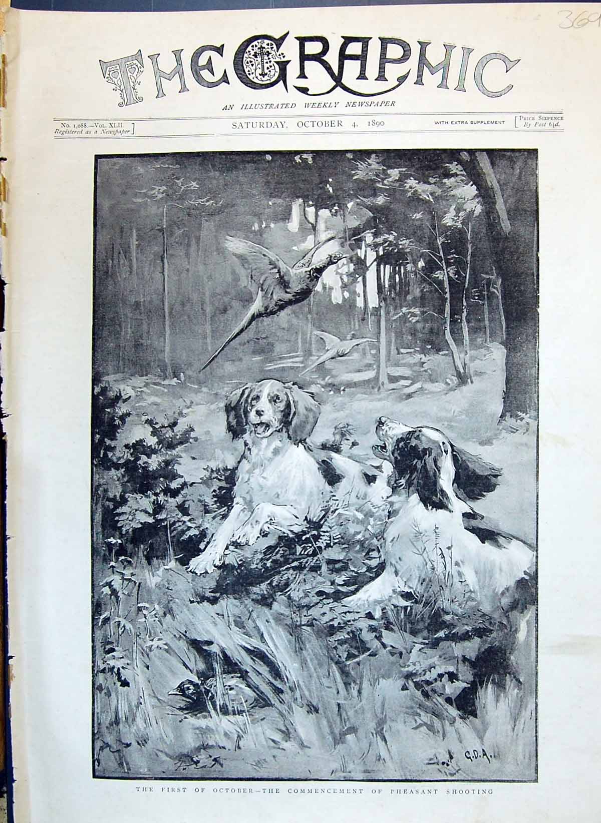 Old 1890 First October Hounds Dogs Commencement Pheasant Shooting Hun Victorian