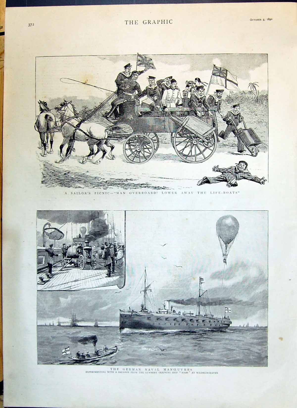 Old 1890 German Naval Manoeuvres Balloon Training Ship Mars Sailors P Victorian