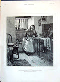 Old Antique Print 1890 Walter Langley Lady Alone Family Home Table Chair 19th