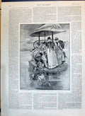 Original Old Antique Print 1890 End Season Beach Scene Shower Rain Victorian
