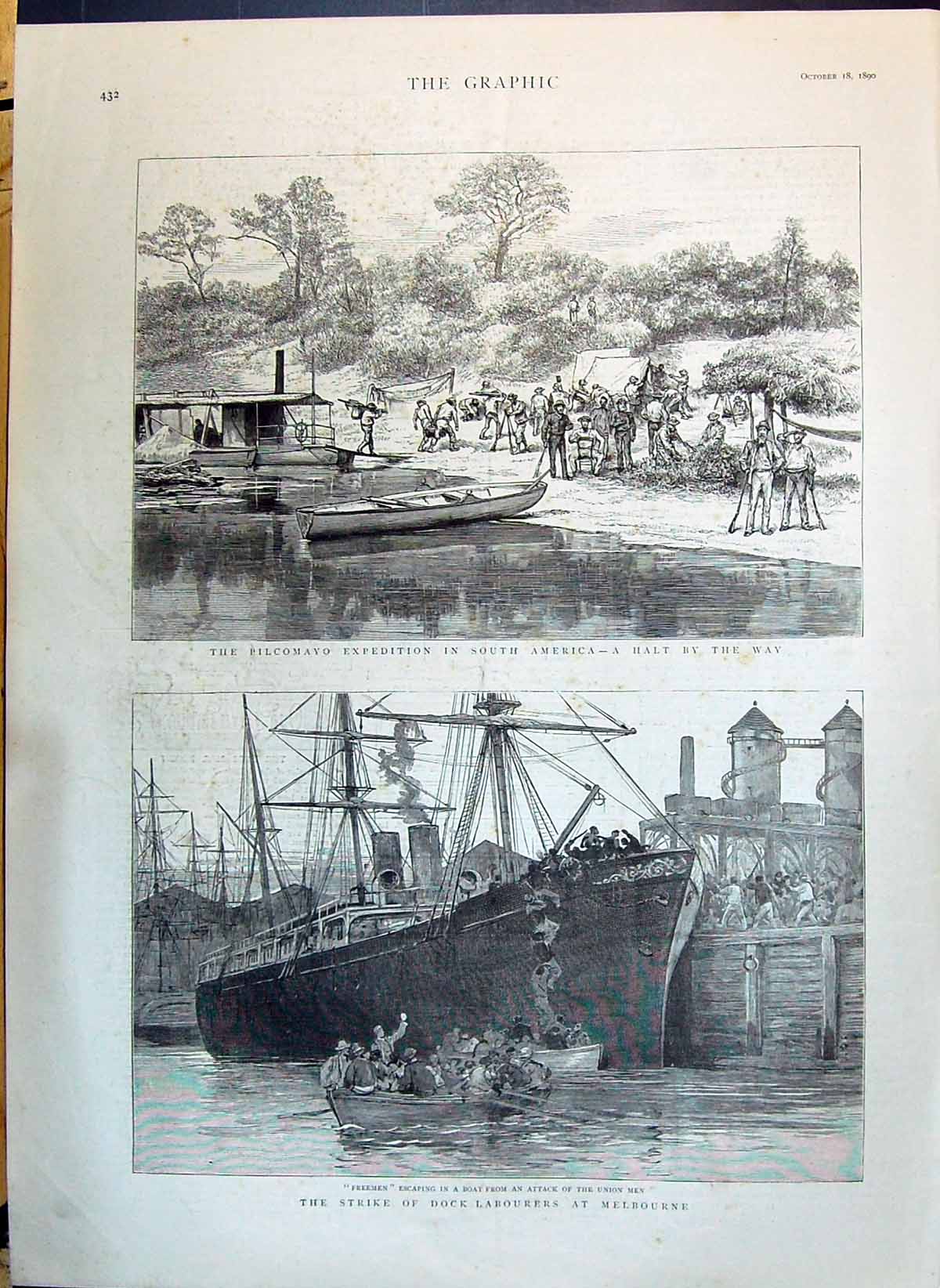 Old 1890 Strike Dock Labourers Melbourne Ship Pilcomayo Expedition So Victorian