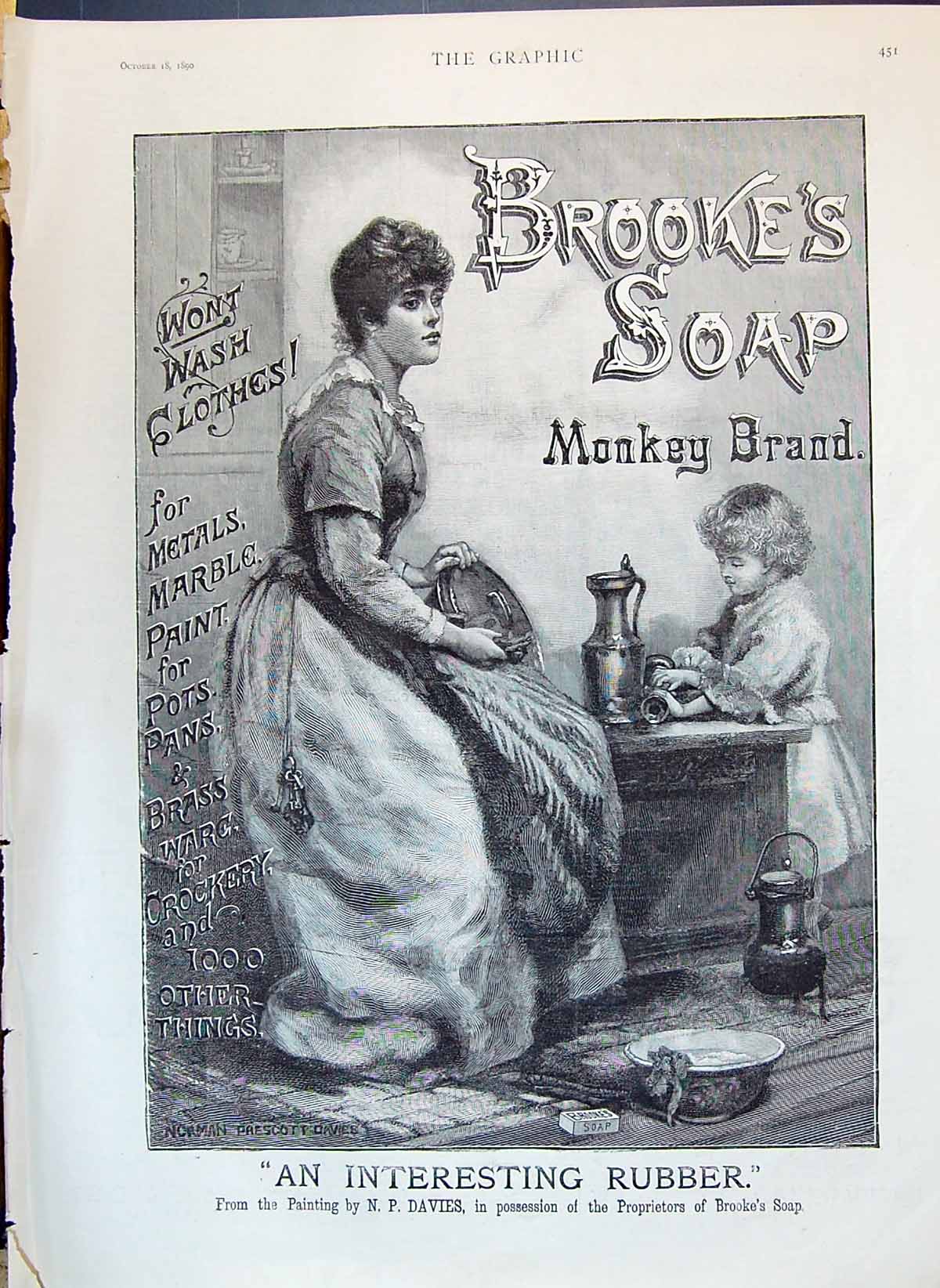 Old 1890 Advertisement Brooke'S Monkey Brand Soap Metal Marble Pots P Victorian