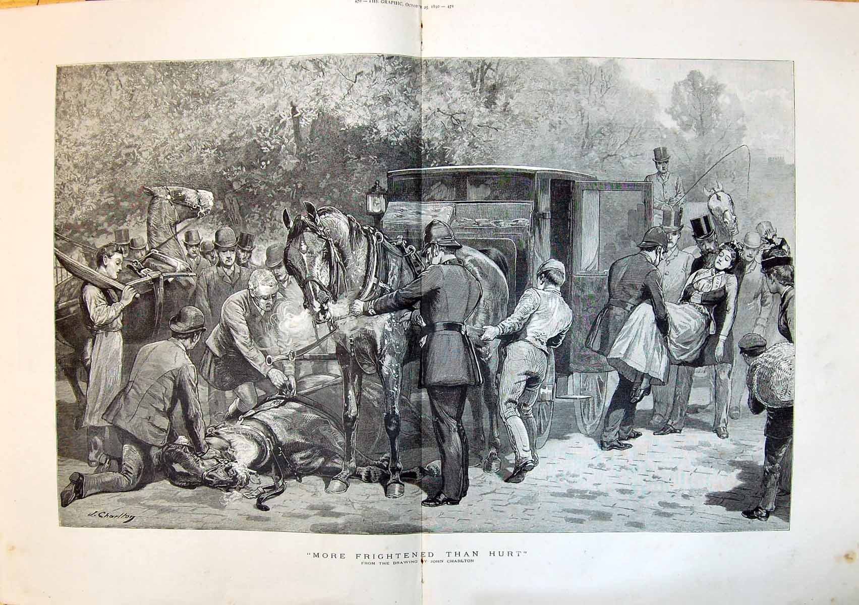Old 1890 More Frightened Hurt Horses Transport Carriage Crash John Ch 19th