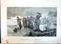 Old 1890 Stormy Sea Beach Scene Fishermens Families Waiting Boats Wea Victorian