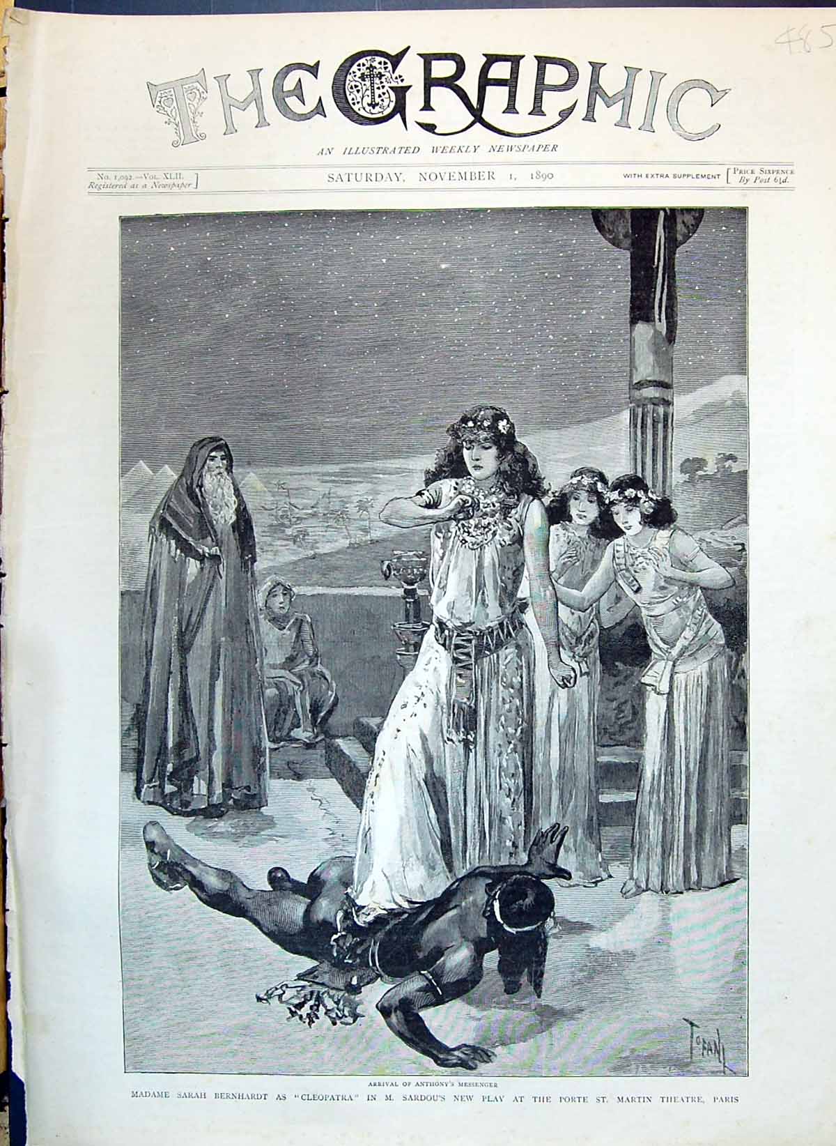 Old 1890 Madame Sarah Bernhardt Cleopatra Sardou Play Porte Martin Th Victorian