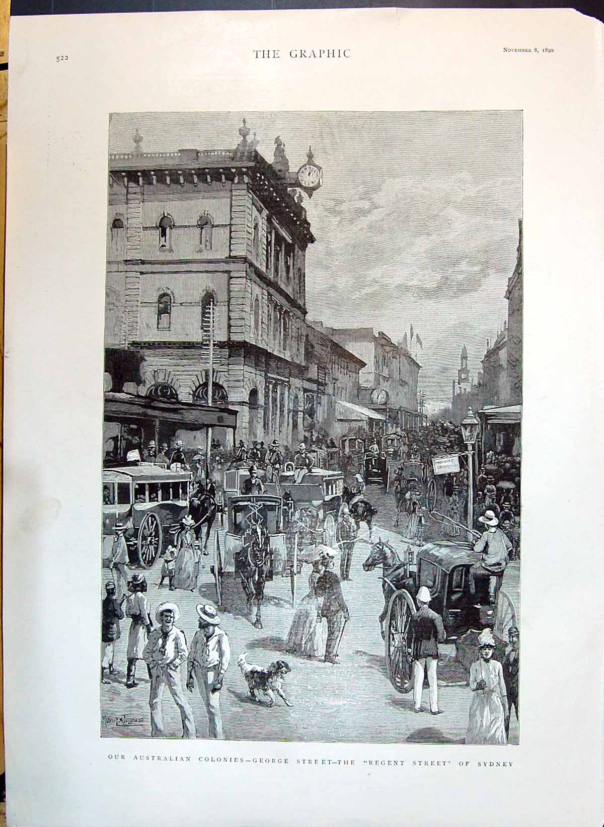 Old 1890 Scene George Street Regent Sydney Australia Buildings Transp Victorian