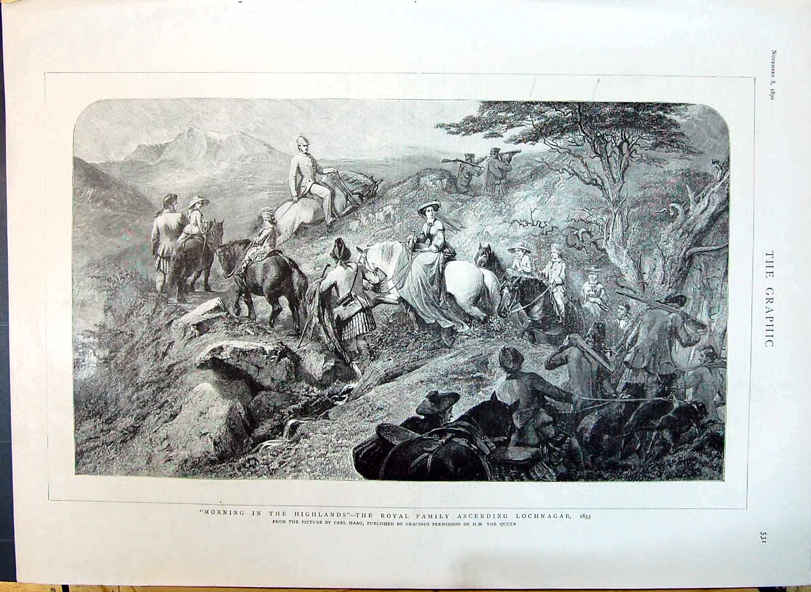 Old 1890 Highlands Scotland Royal Family Ascending Lochnagar Horses Mo Victorian