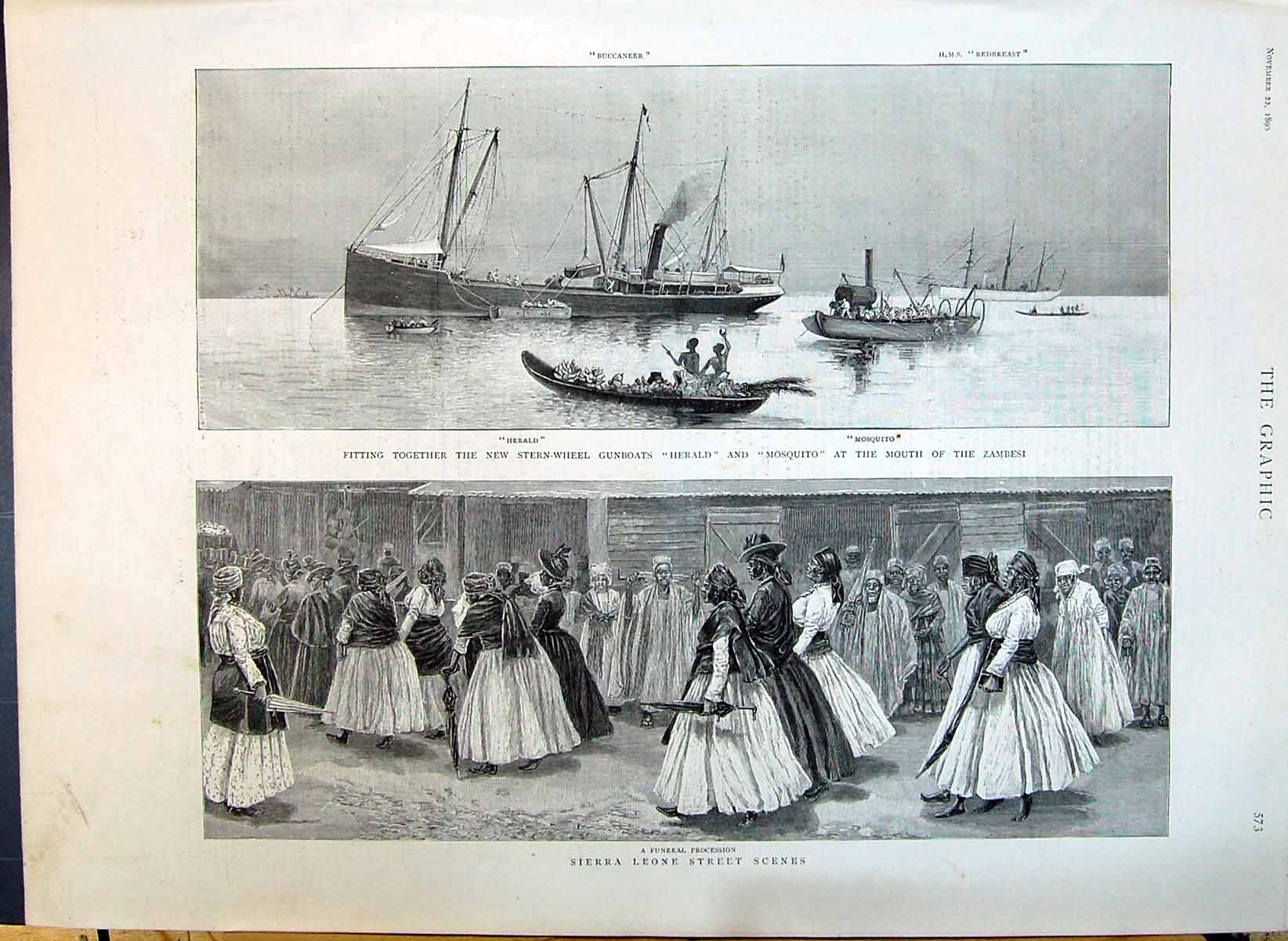 Old 1890 Stern-Wheel Gunboats Herald Mosquito Zambesi Sierra Leone Fu Victorian