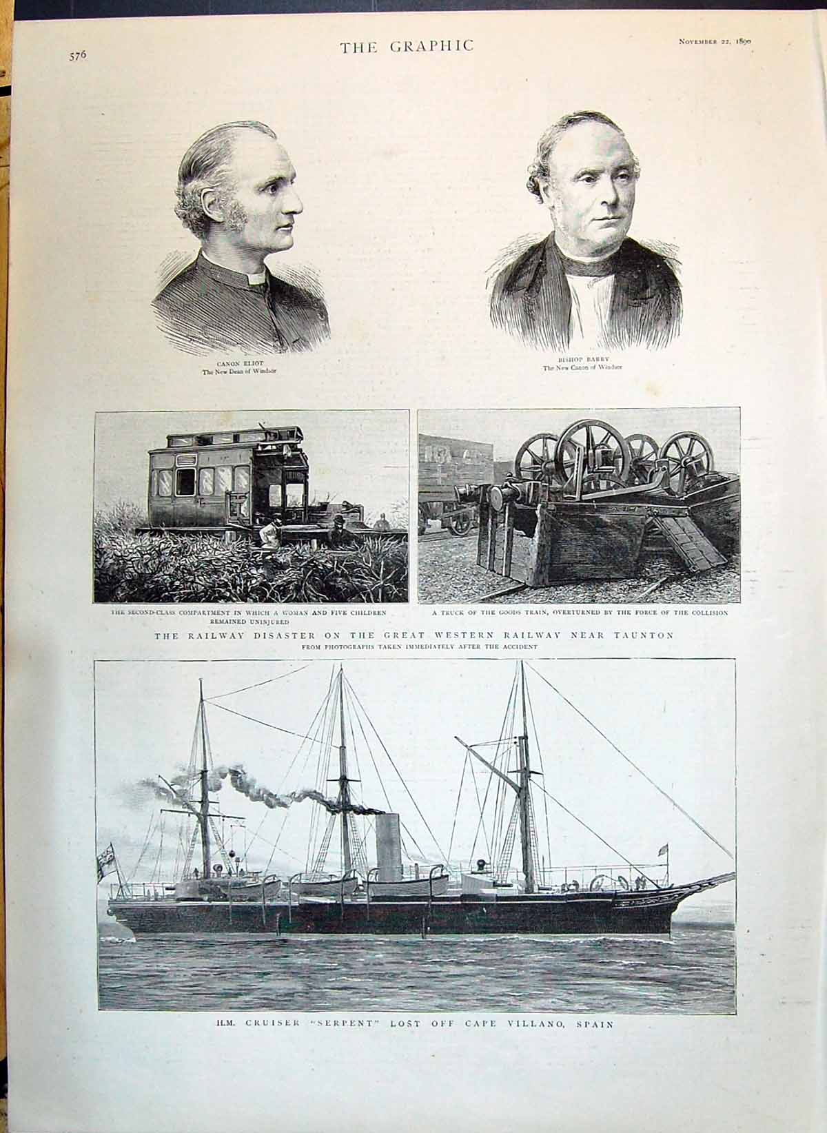 Old 1890 Canon Eliot Bishop Barry Train Crash Taunton Ship Serpent Vi Victorian