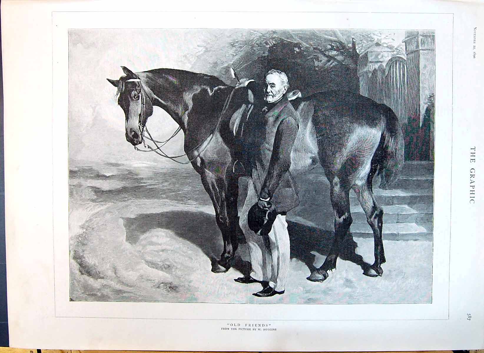 Antique Print 1890 Beautiful Horse Man Friends Huggins Slaves Cap Town Spek