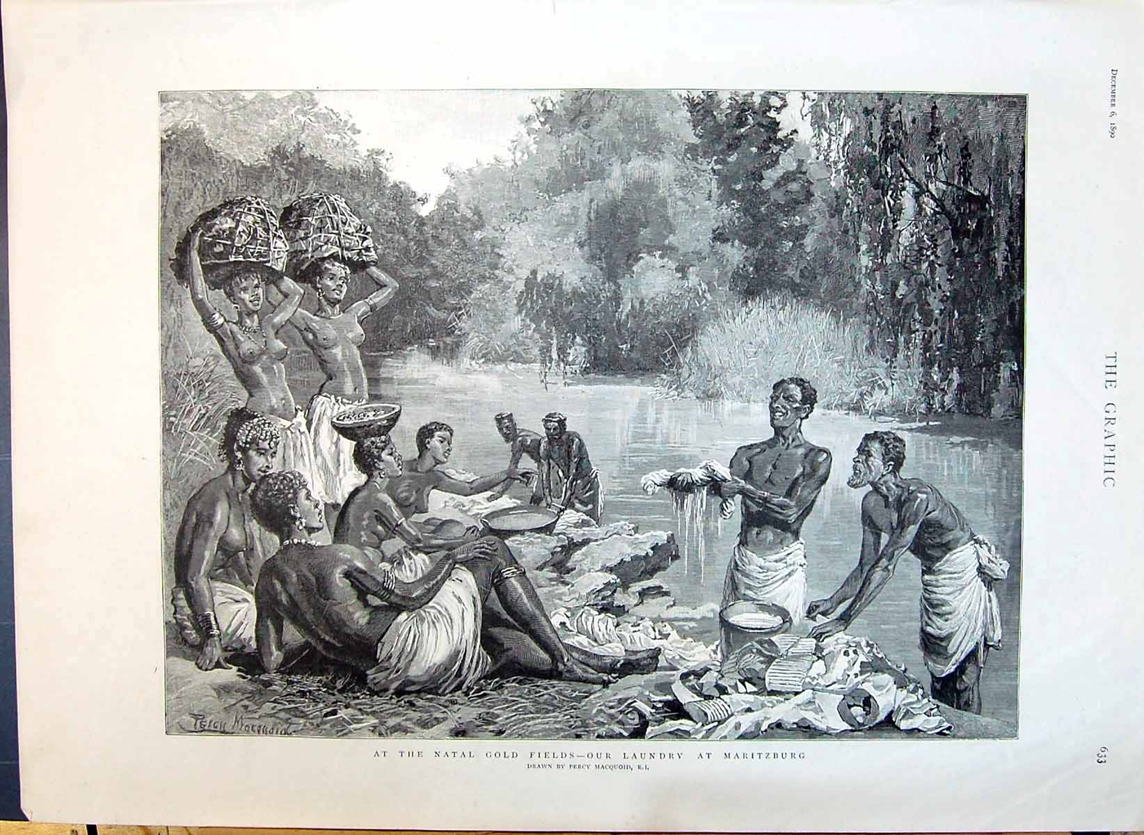 Antique Print 1890 Natal GFields Laundry Maritzburg Villiers Marie Holl Dad