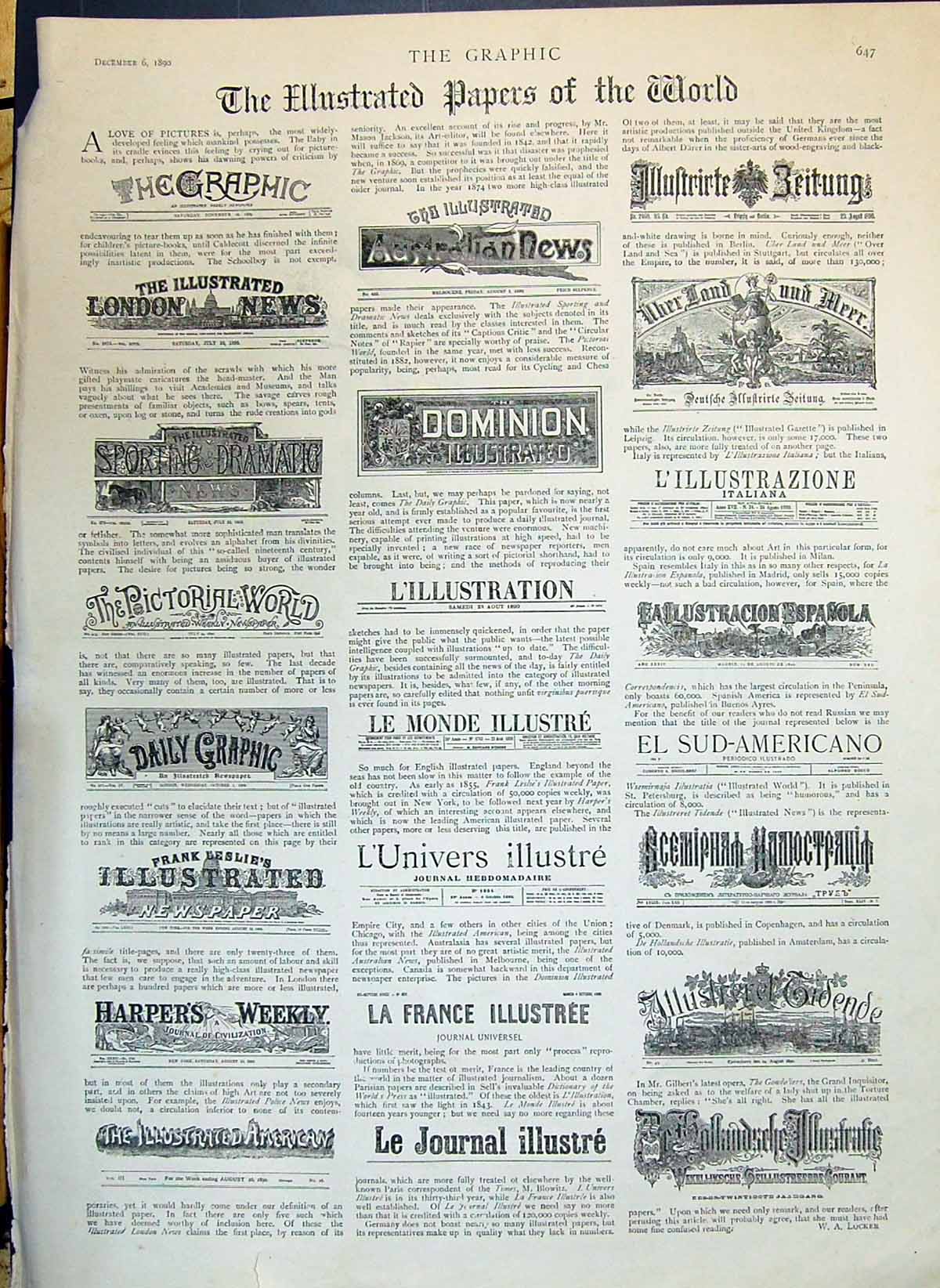 Old 1890 Advertisement Newspapers World Graphic Illustre Dominion Har Victorian