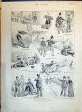 Original Old Antique Print 1890 Hydropathic Tragedy Comedy Sketches Victorian