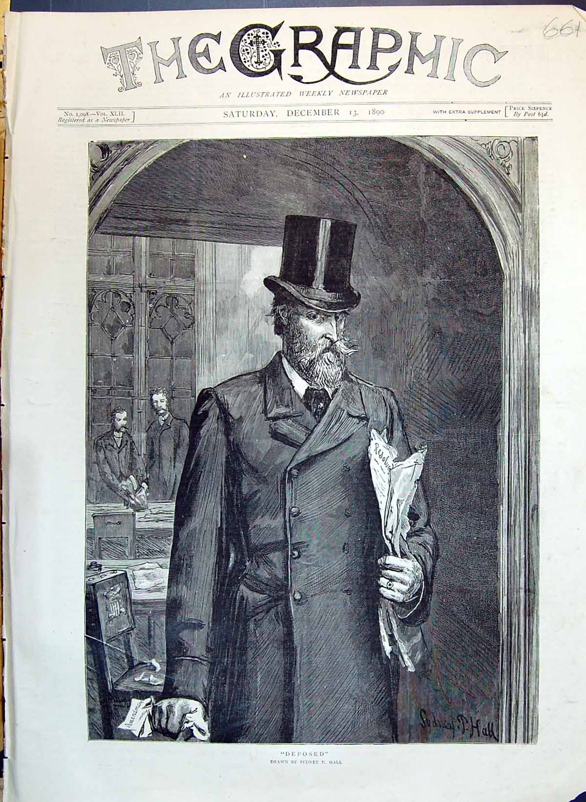 Original Old Antique Print 1890 Man Deposed Parliament Scene Sydney Hall 19th