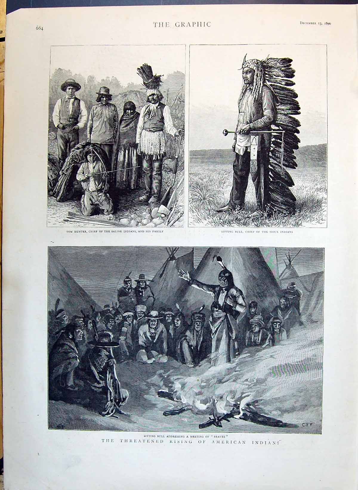 Old 1890 American Indians Sitting Bull Sioux Meeting Braves Tom Hunte Victorian
