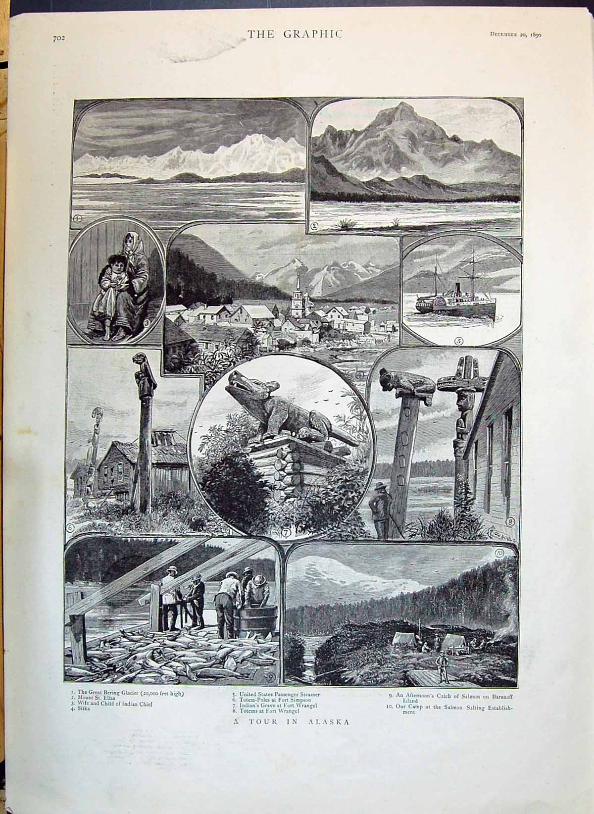 Old 1890 Alaska Bering Glacier Fort Simpson Salmon Fishing Wrangel Wi Victorian