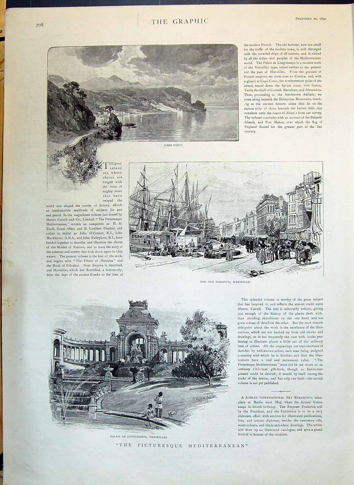 Old 1890 Cape Corson Harbour Marseilles Palais Longchamps Sir Edgar B Victorian