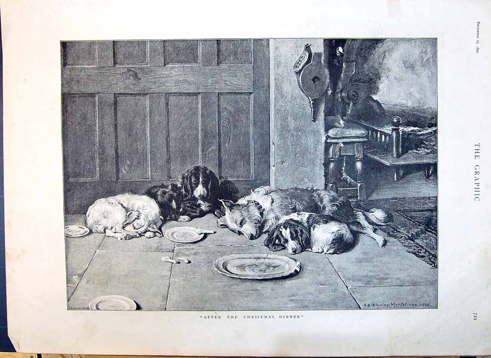 Antique Print 1890 Family Pets After Christmas Dinner Cannon Rev. Teignmout 19th