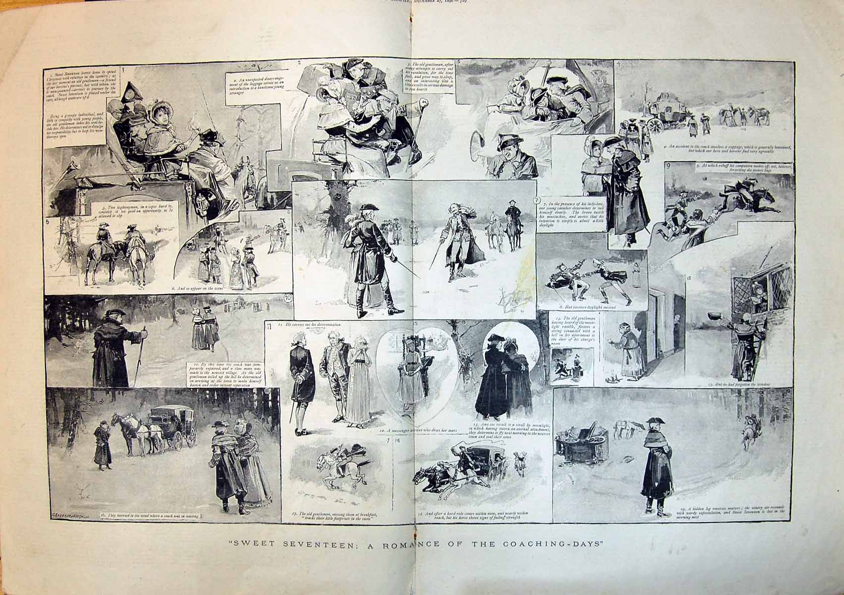 Old Antique Print 1890 Romance Coaching Days Story Duel Transport Coach 19th