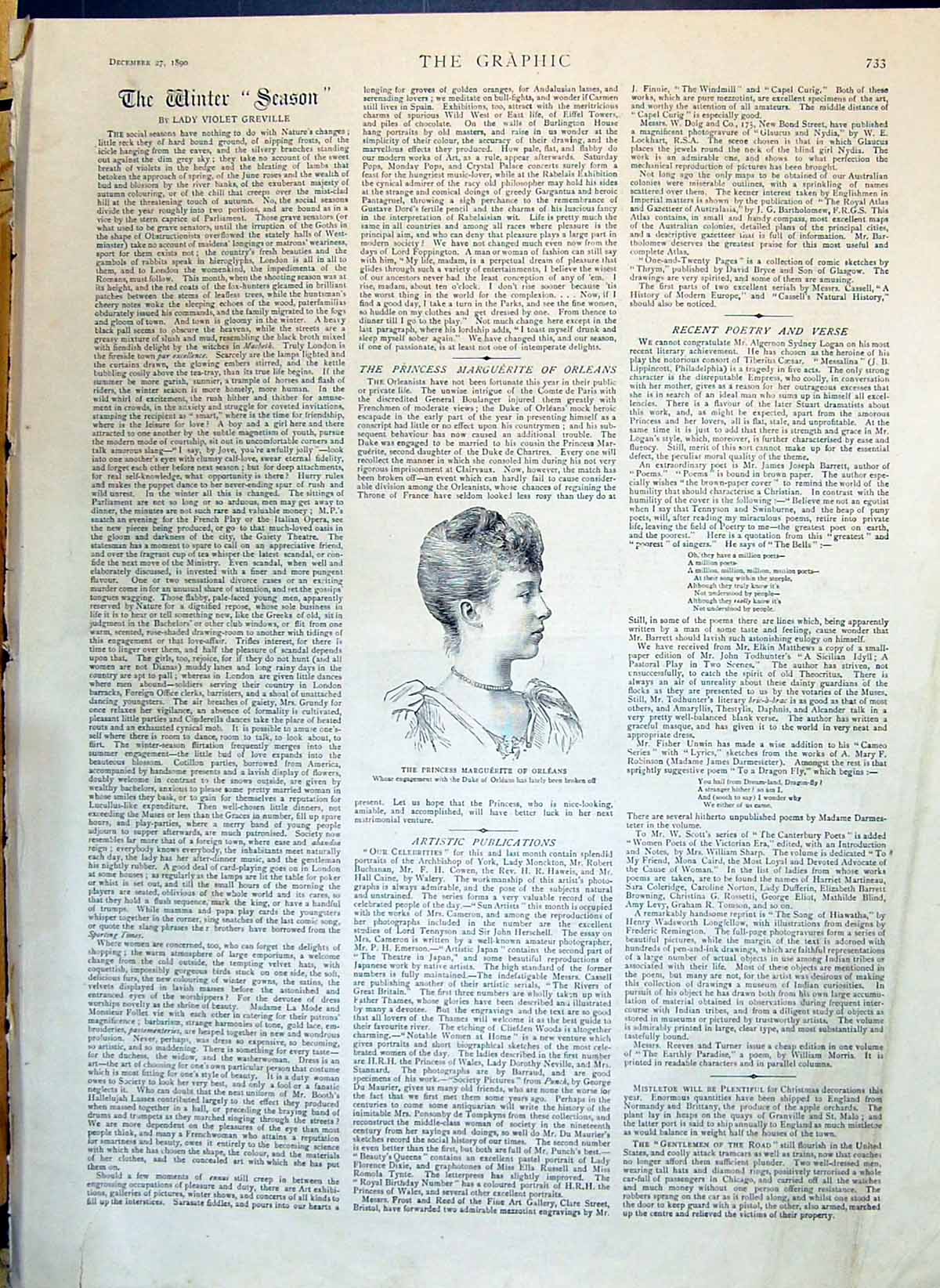 Antique Old Print 1890 Portrait Princess Marguerite Orleans Beautiful Woman