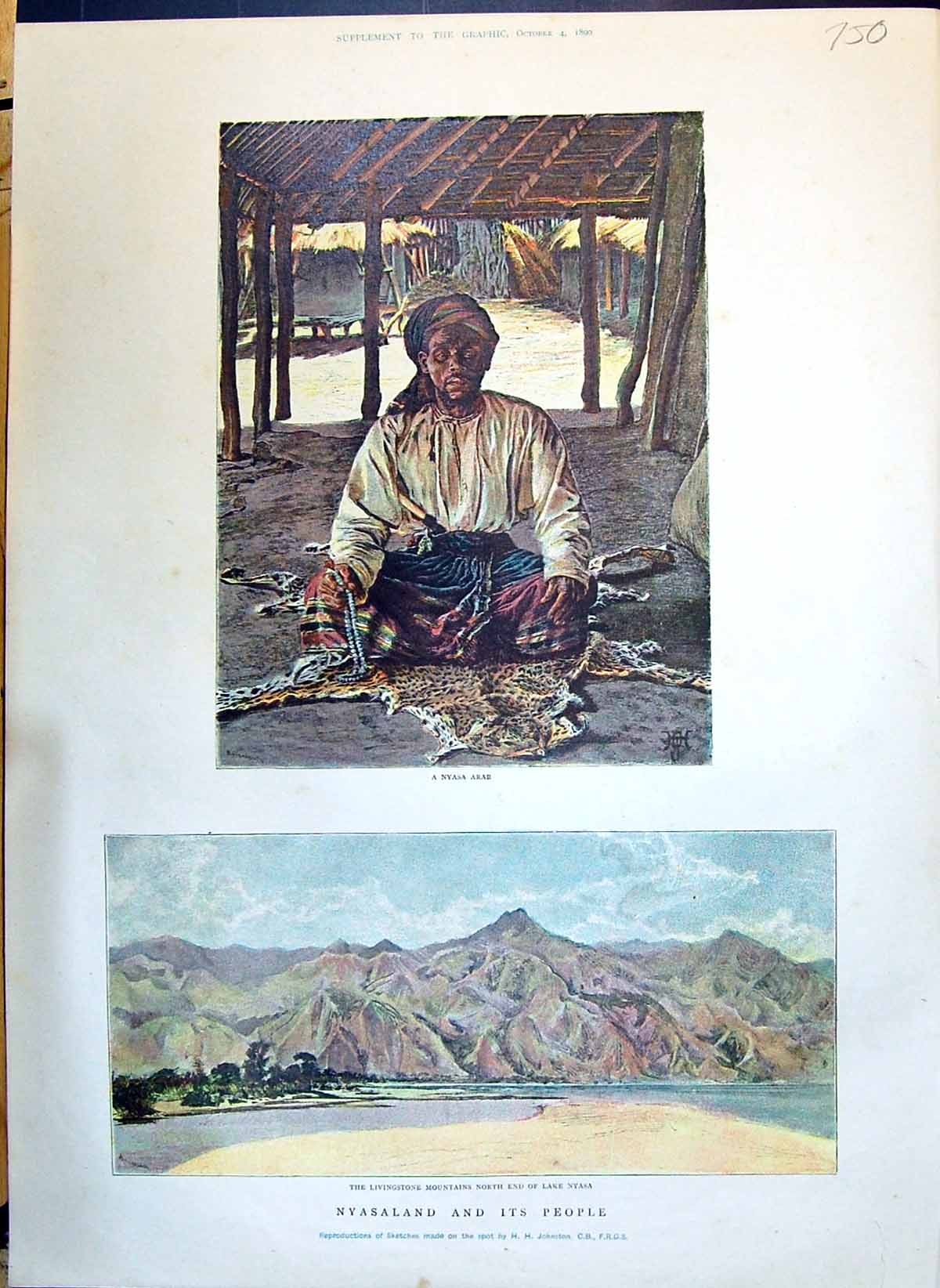 Print 1890 Nyasaland Nyasa Arab Livingstone Mountains Lake Jumbe Fort Town Ko