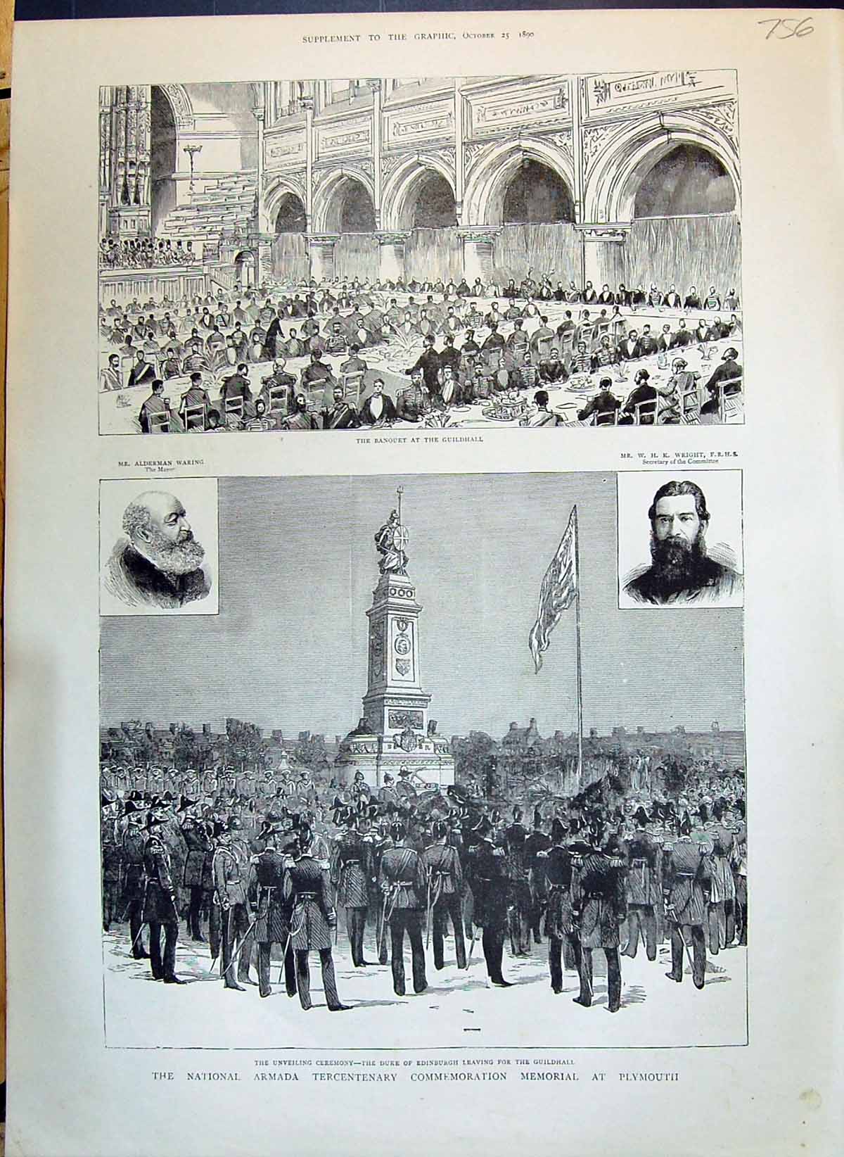 Old 1890 National Armada Tercentenary Memorial Plymouth Wright Waring Victorian