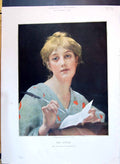 Antique Old Print 1890 Colour Portrait Beautiful Woman Letter Adolphe Piot 19th