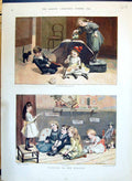 Old Antique Print 1890 Colour Children Playtime Nursery Concert Umbrella 19th