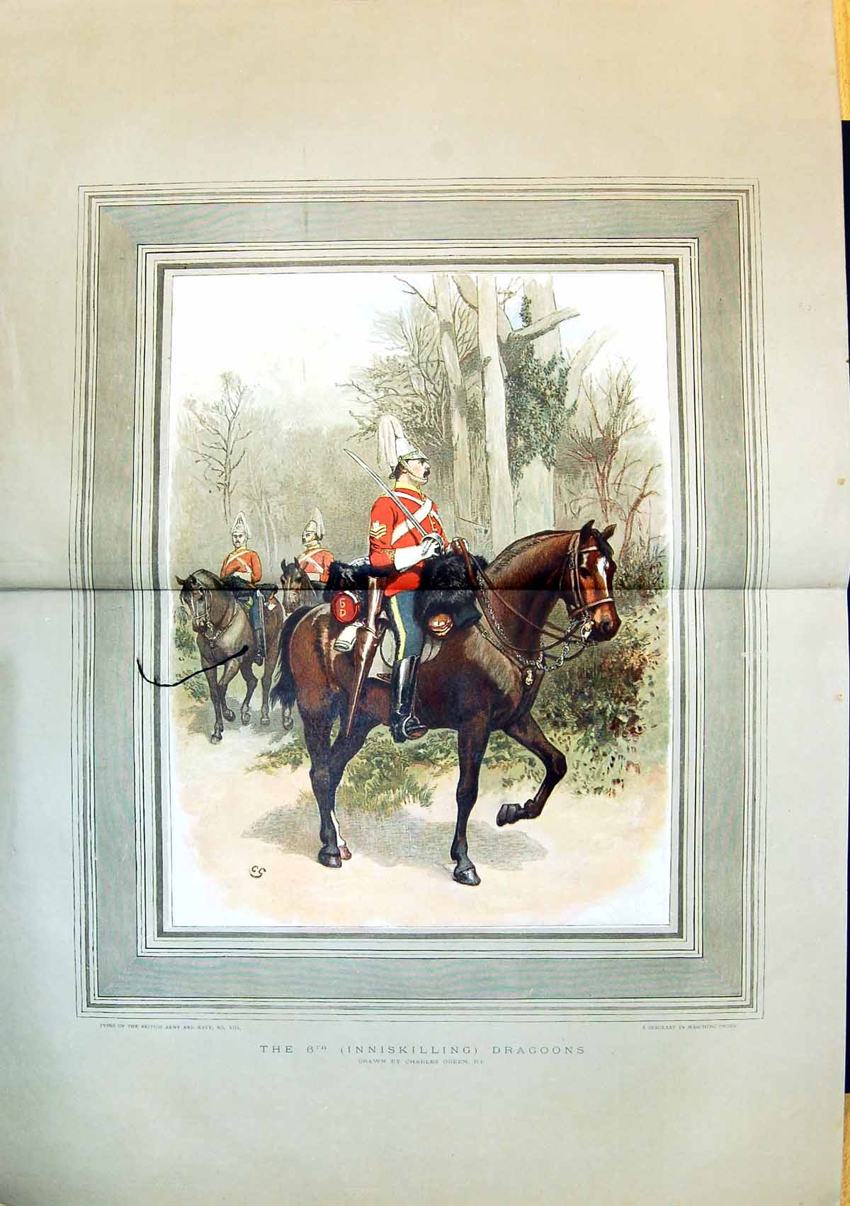 Old 1890 6Th Inniskilling Dragoons British Army Horses Charles GreenVictorian