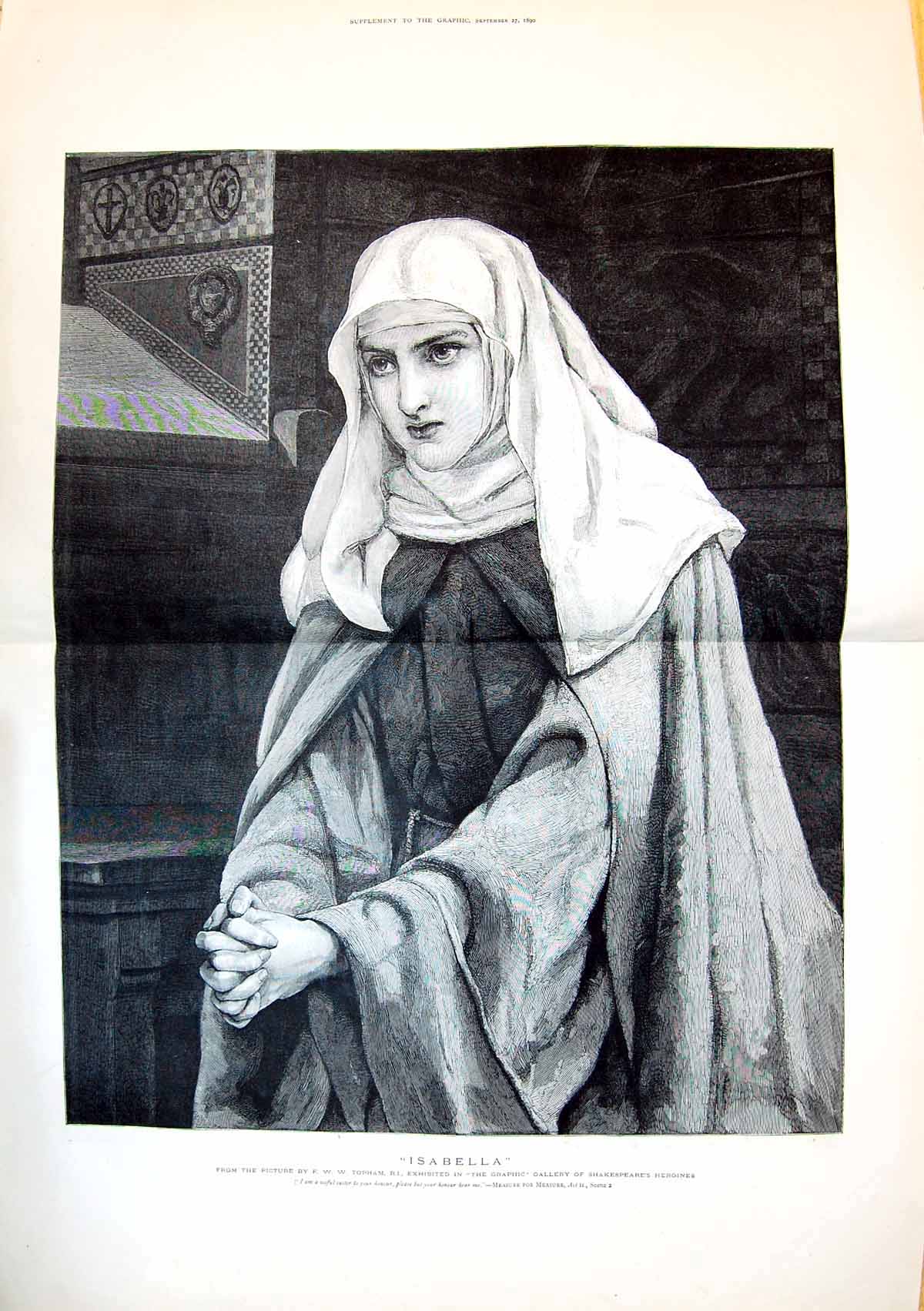 Antique Old Print 1890 Portrait Beautiful Woman Isabella Topham Shakespeare