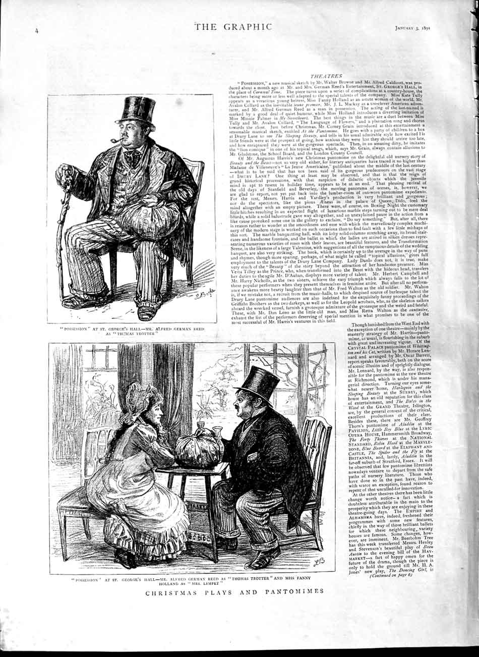 Old Antique Print 1891 Christmas Plays Theatre Possession Drury Theatre 19th