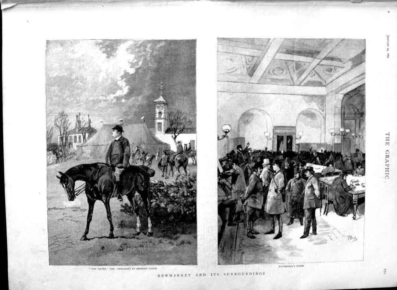 Old Antique Print 1891 Newmarket Tattersall Squire Abington Bedford Lodge 19th