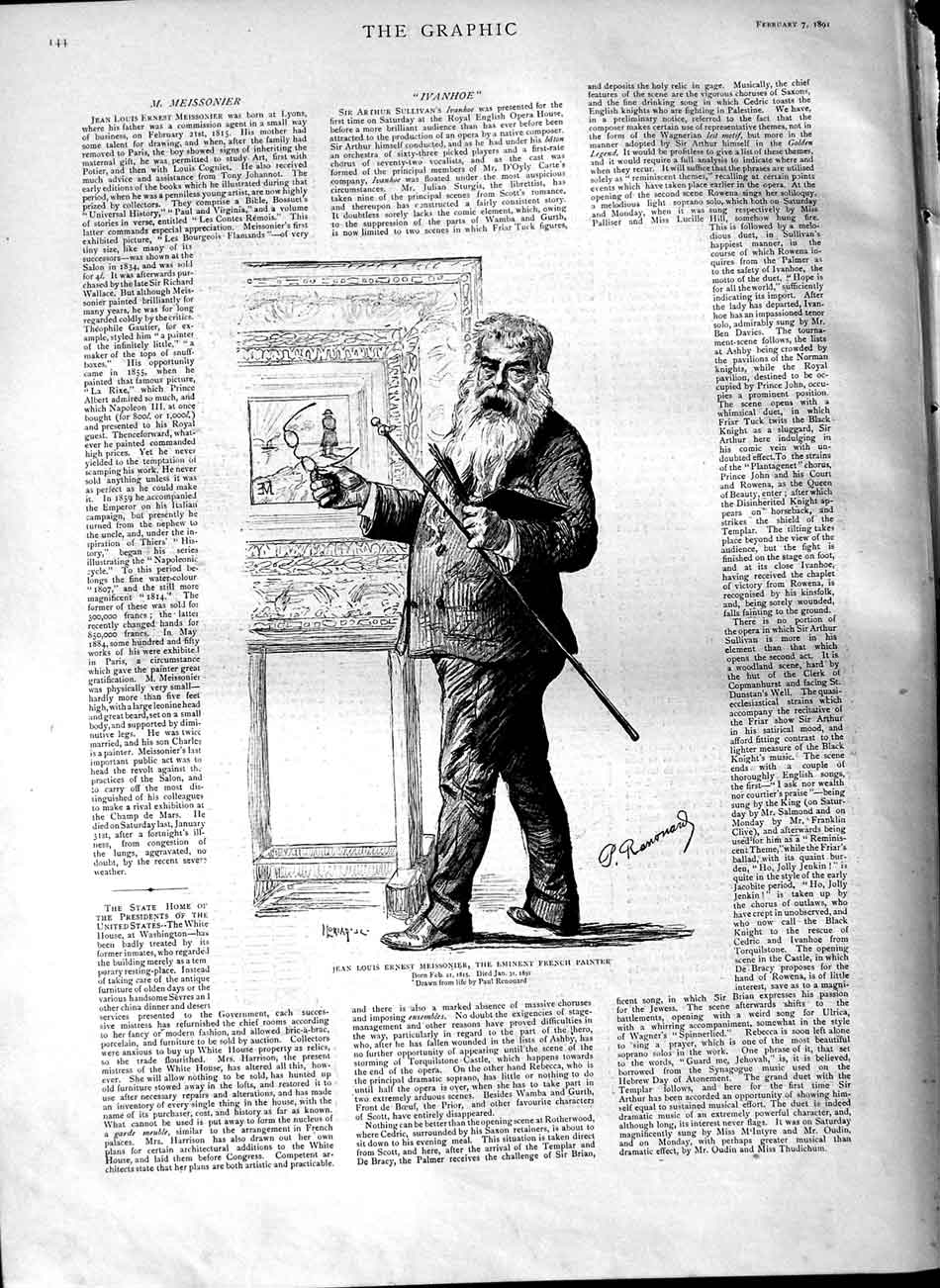 Original Old Antique Print 1891 Jean Louis Ernest Meissonier French Painter