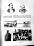 Original Old Antique Print 1891 Revolt Chili Ship Balmaceda Baquedano Coronel
