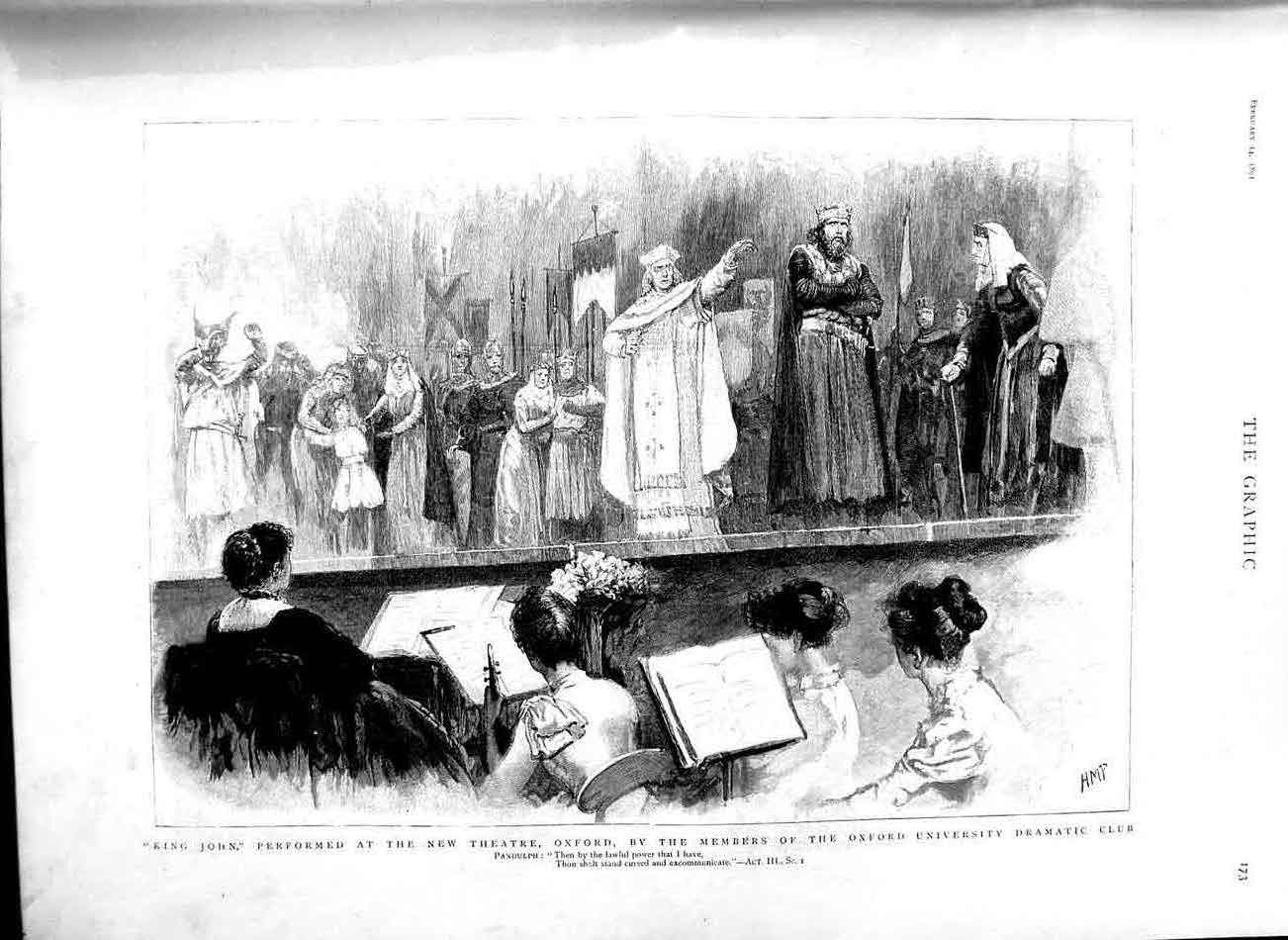 Old Antique Print 1891 King John Theatre Oxford University Dramatic Club 19th